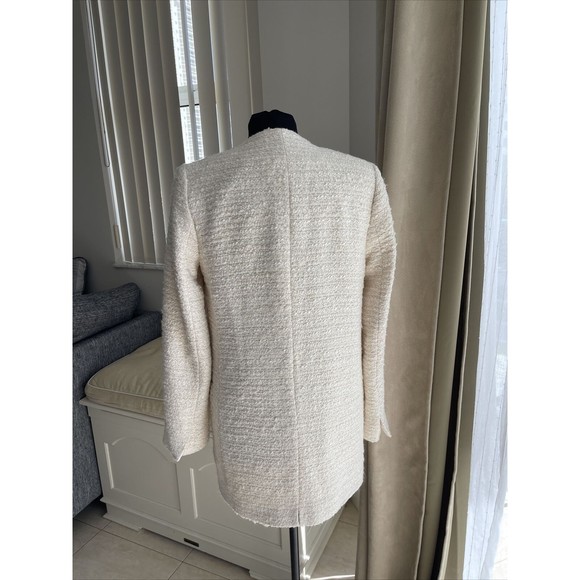 ZARA White & Gold Tweed Textured Double Breasted Jacket  Blazer Frock Coat XS - Picture 2 of 7